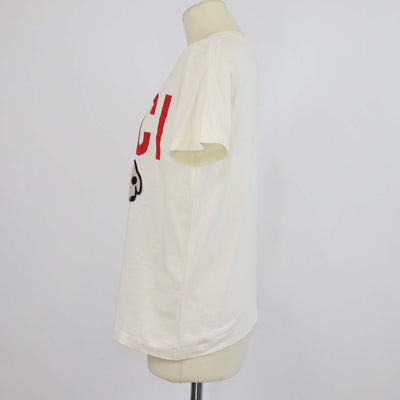 Gucci Cream Cotton Dog Patch and Crystal Embellished T-Shirt