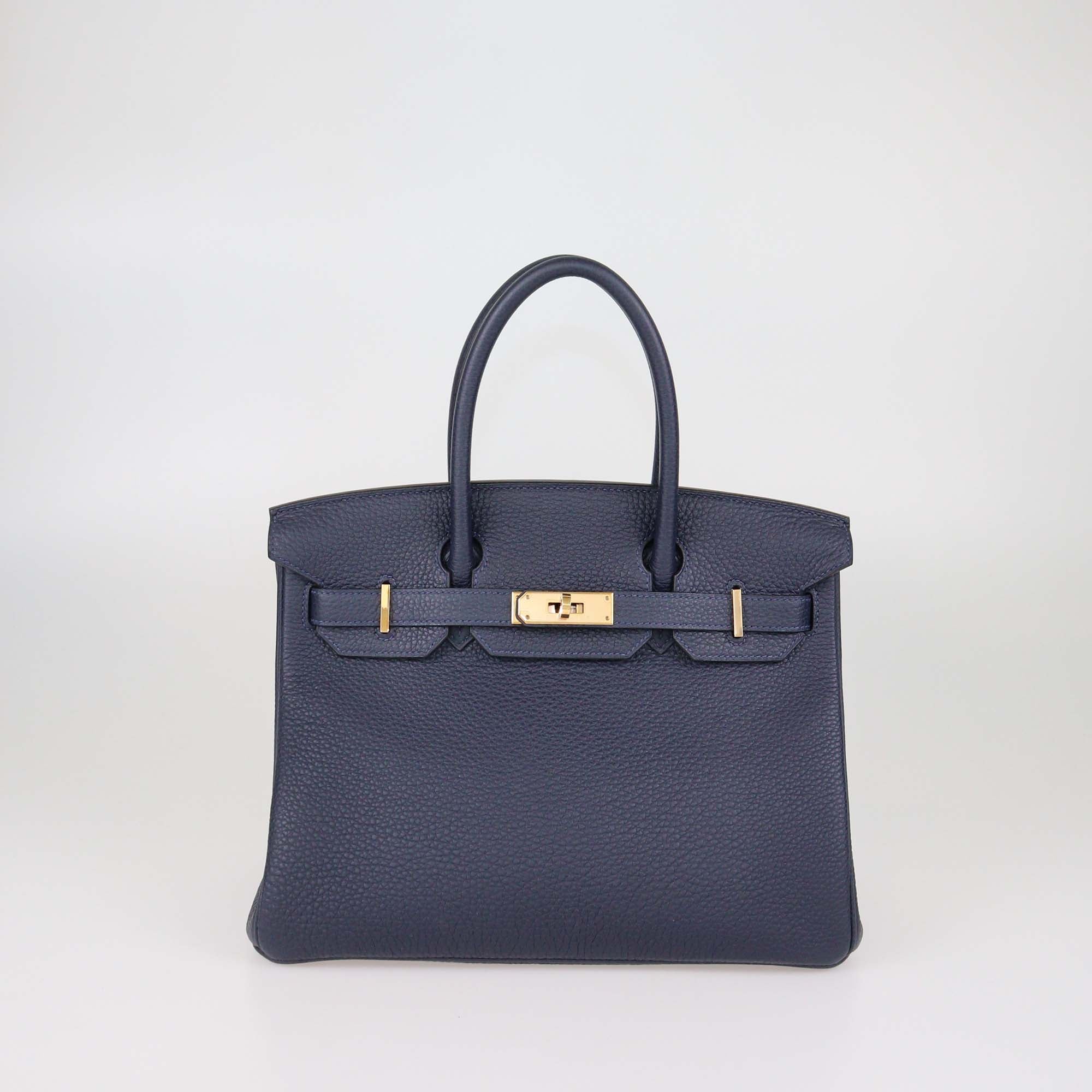 Hermes Blue Sapphire Clemence Leather Rose Gold Hardware Birkin 30 Bag