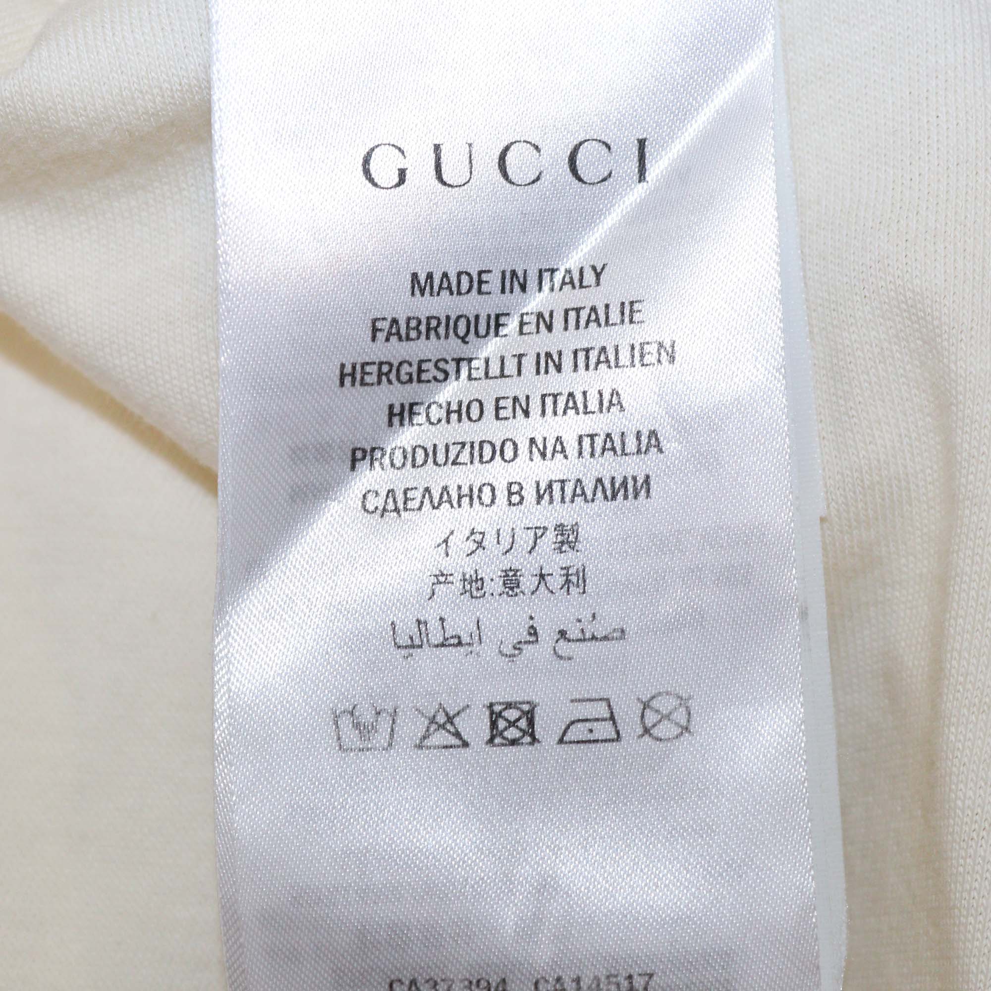 Gucci Cream Cotton Dog Patch and Crystal Embellished T-Shirt