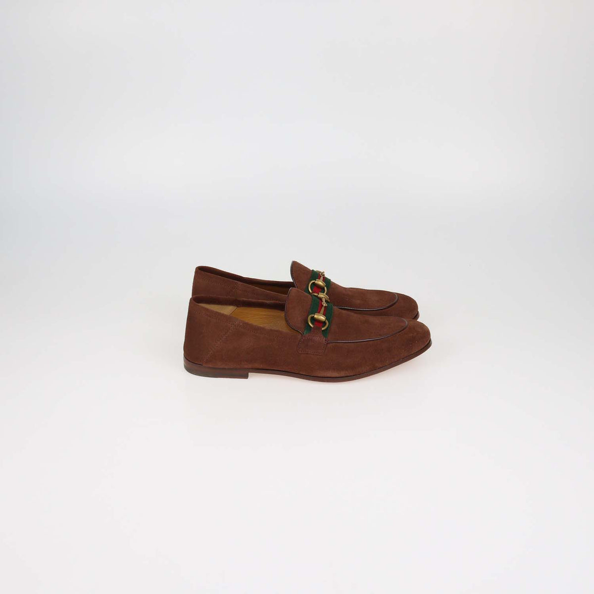 Gucci Brown Suede Web Horsebit Loafers