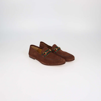 Gucci Brown Suede Web Horsebit Loafers