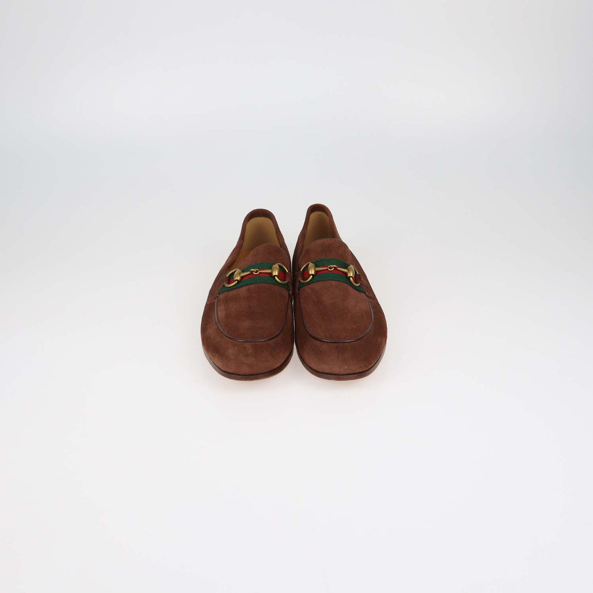 Gucci Brown Suede Web Horsebit Loafers