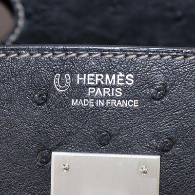 Hermes Black/Gris Agate Ostrich Brushed Palladium Special Order Birkin 30 Bag