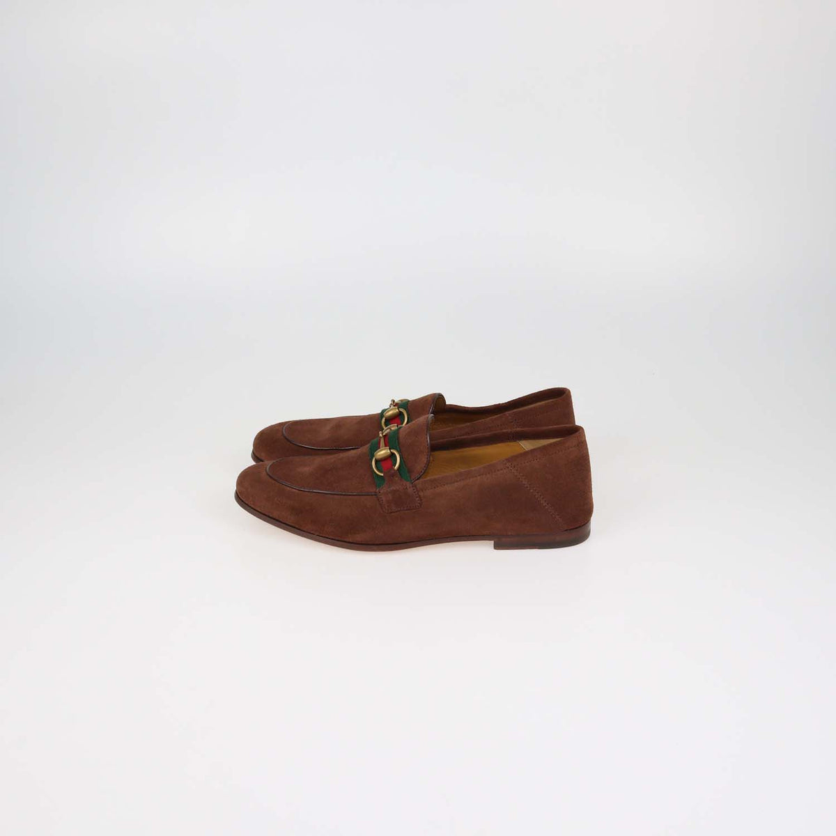 Gucci Brown Suede Web Horsebit Loafers