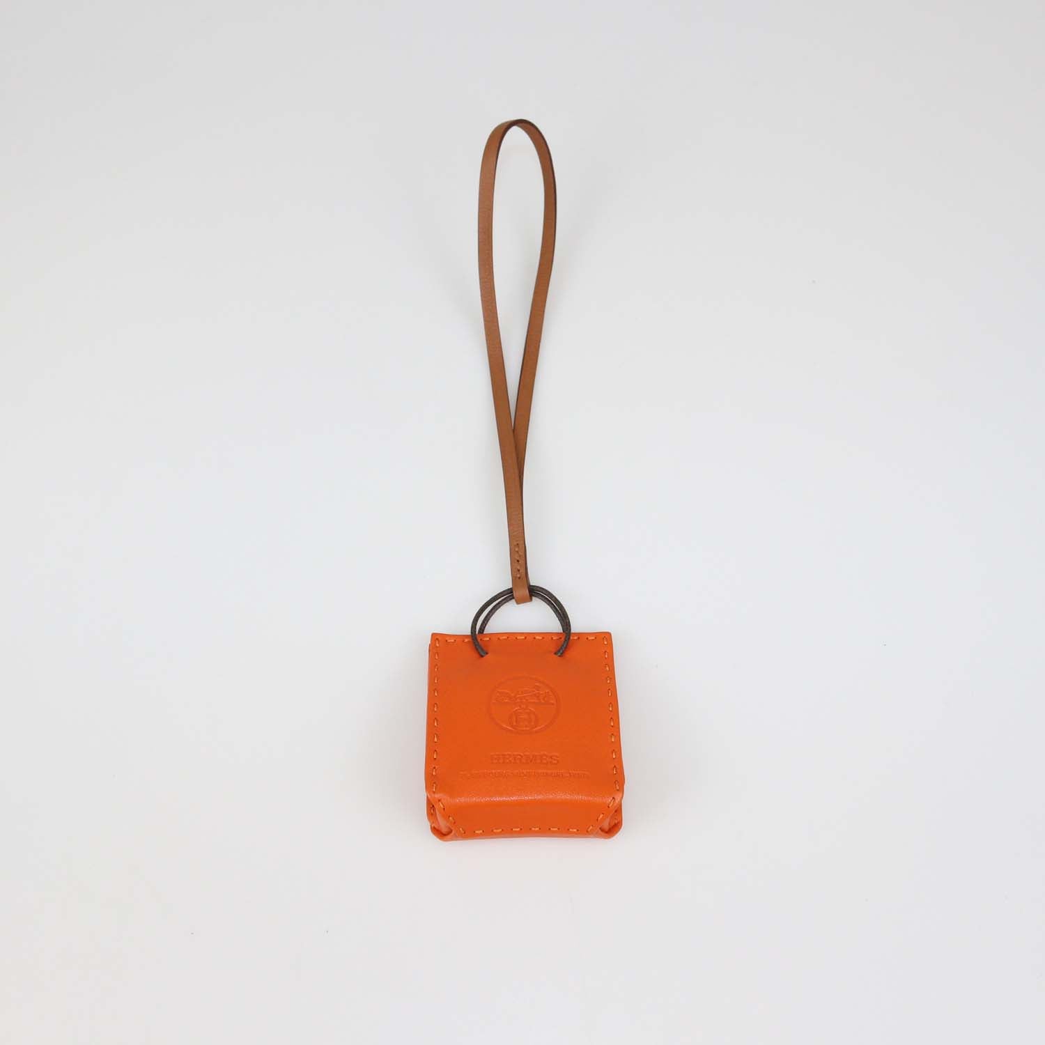 Hermes Orange Leather Shopping Bag Charm