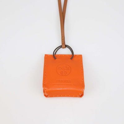 Hermes Orange Leather Shopping Bag Charm