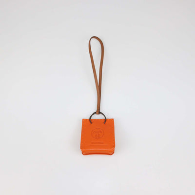 Hermes Orange Leather Shopping Bag Charm