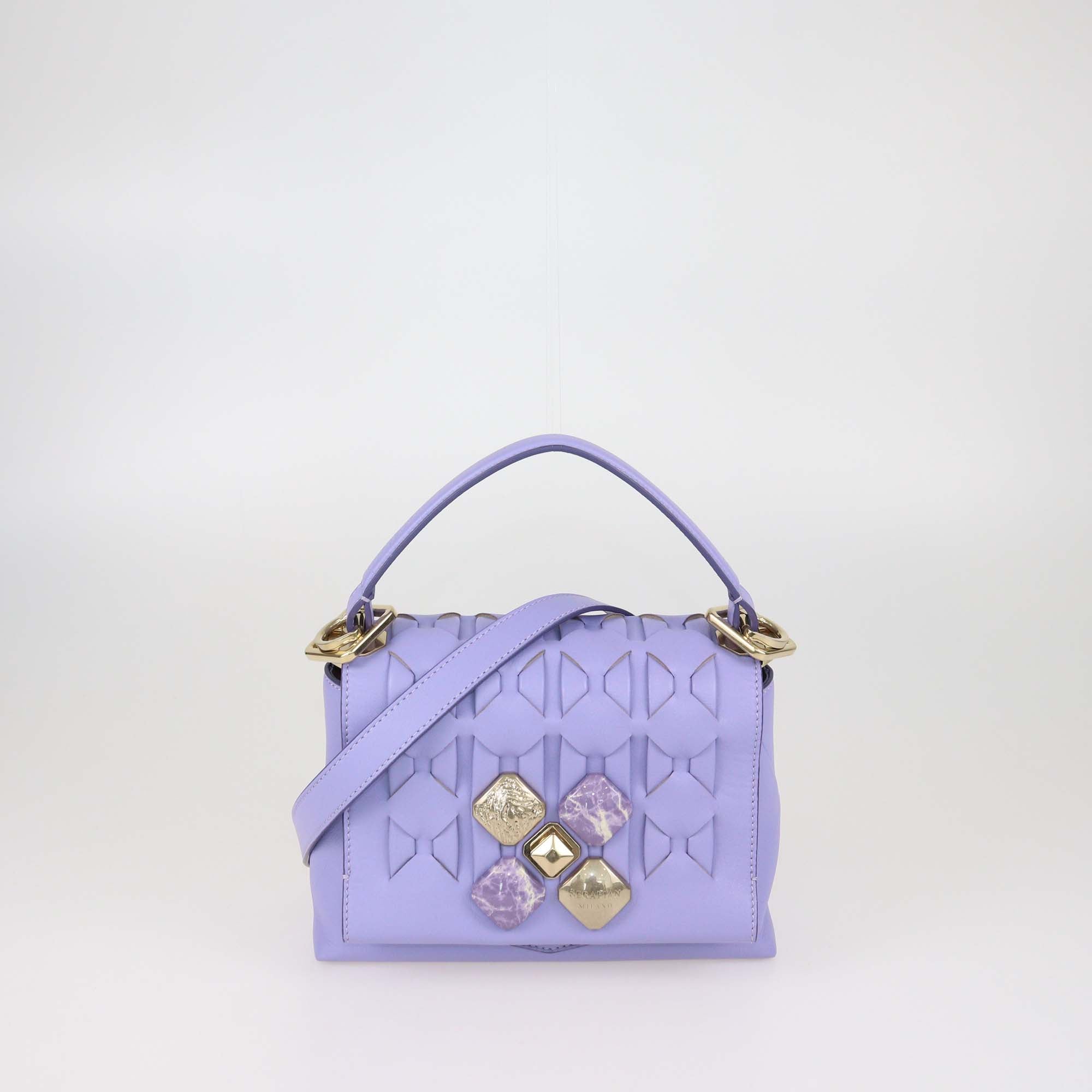 Serapian Lilac Leather Small 1928 Top Handle Bag