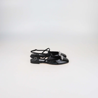 Jimmy Choo Black Patent Leather Crystal Embellished Belinda Slingback Ballet Flats Womens Jimmy Choo 