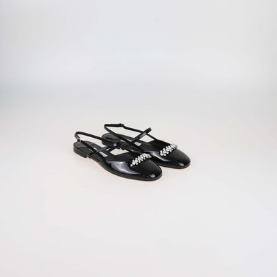 Jimmy Choo Black Patent Leather Crystal Embellished Belinda Slingback Ballet Flats Womens Jimmy Choo 