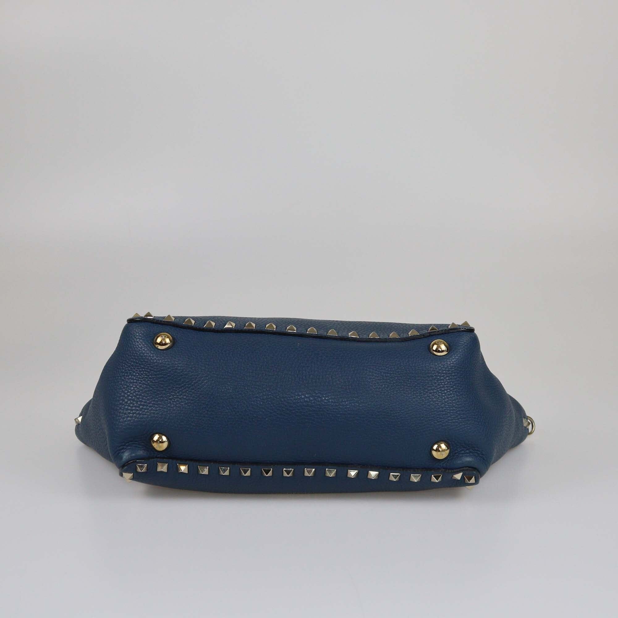 Valentino Blue Small Rockstud Trapeze Top Handle Bag Womens Valentino 