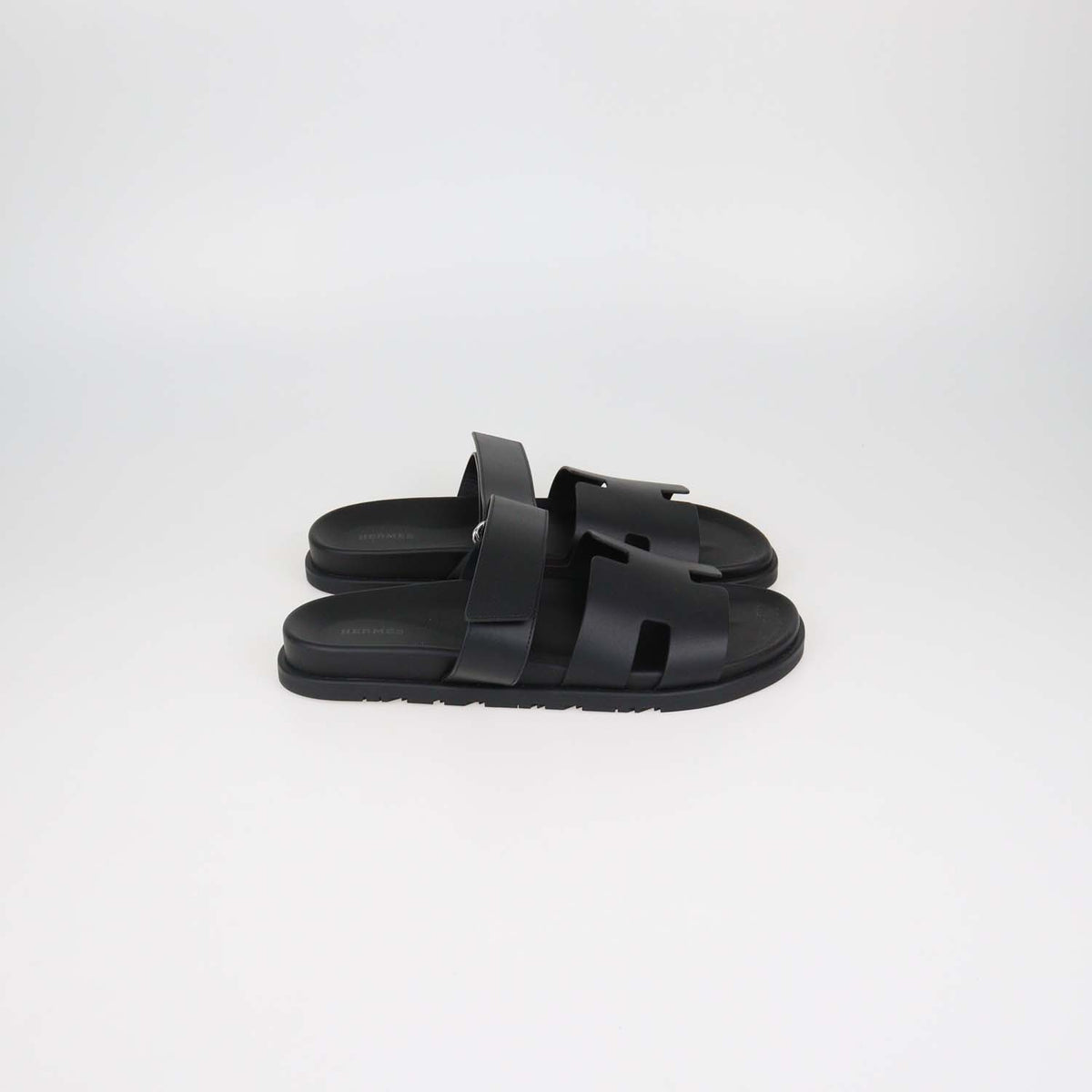Hermes Black Leather Chypre Sandals