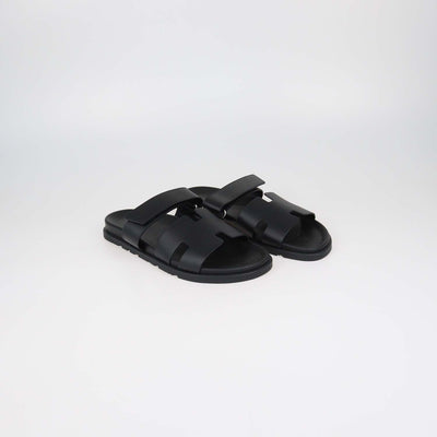 Hermes Black Leather Chypre Sandals