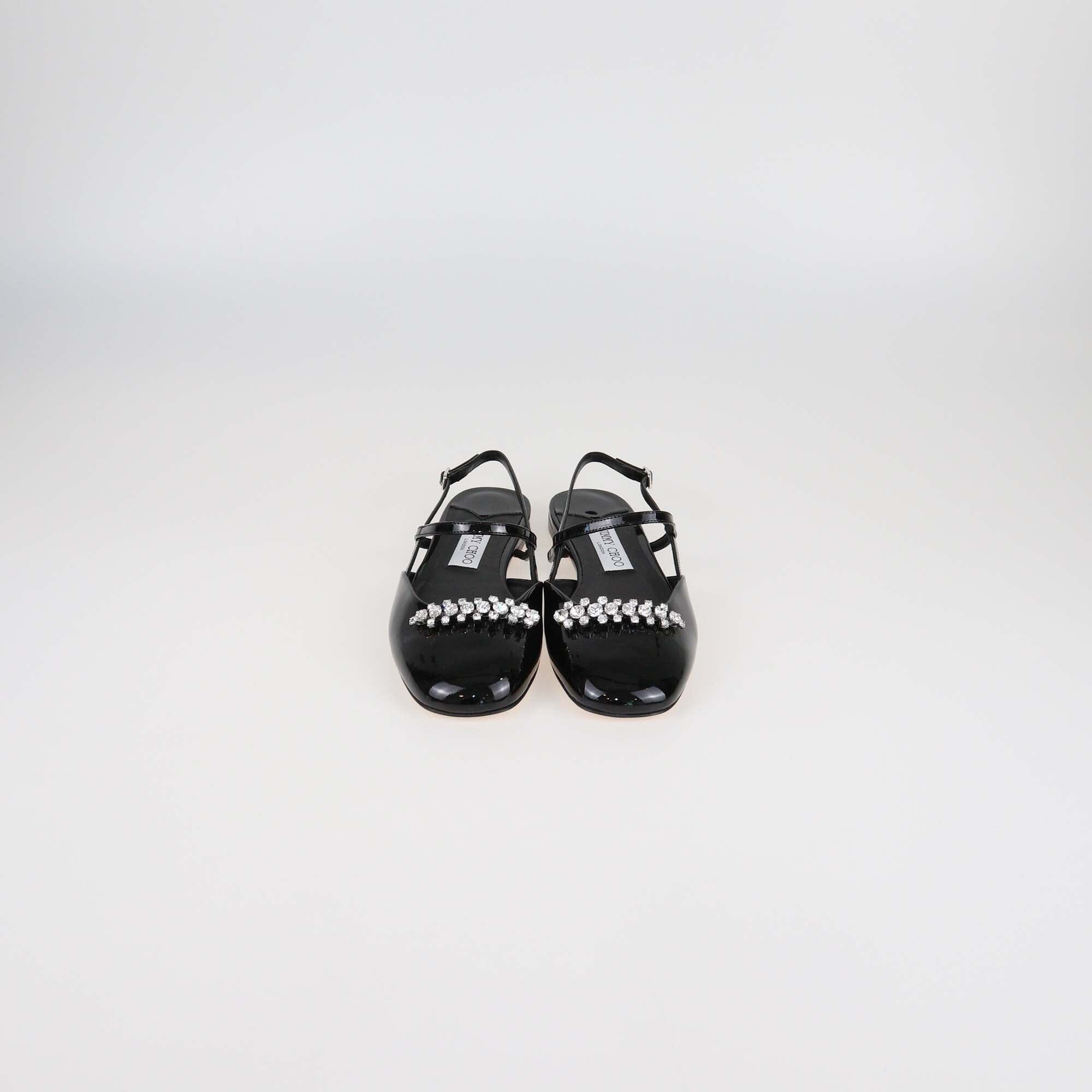 Jimmy Choo Black Patent Leather Crystal Embellished Belinda Slingback Ballet Flats Womens Jimmy Choo 