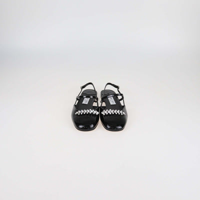 Jimmy Choo Black Patent Leather Crystal Embellished Belinda Slingback Ballet Flats Womens Jimmy Choo 