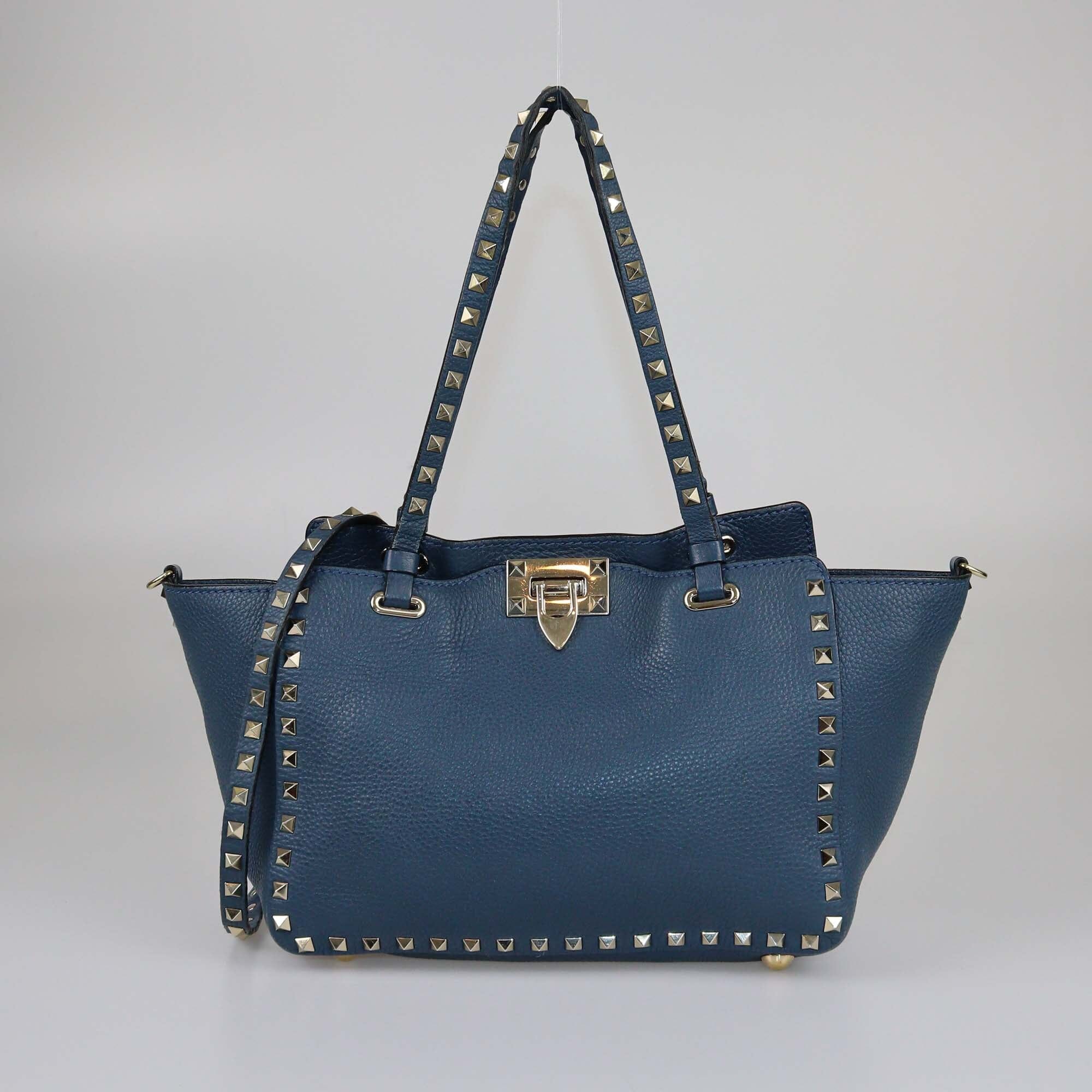 Valentino Blue Small Rockstud Trapeze Top Handle Bag Womens Valentino 