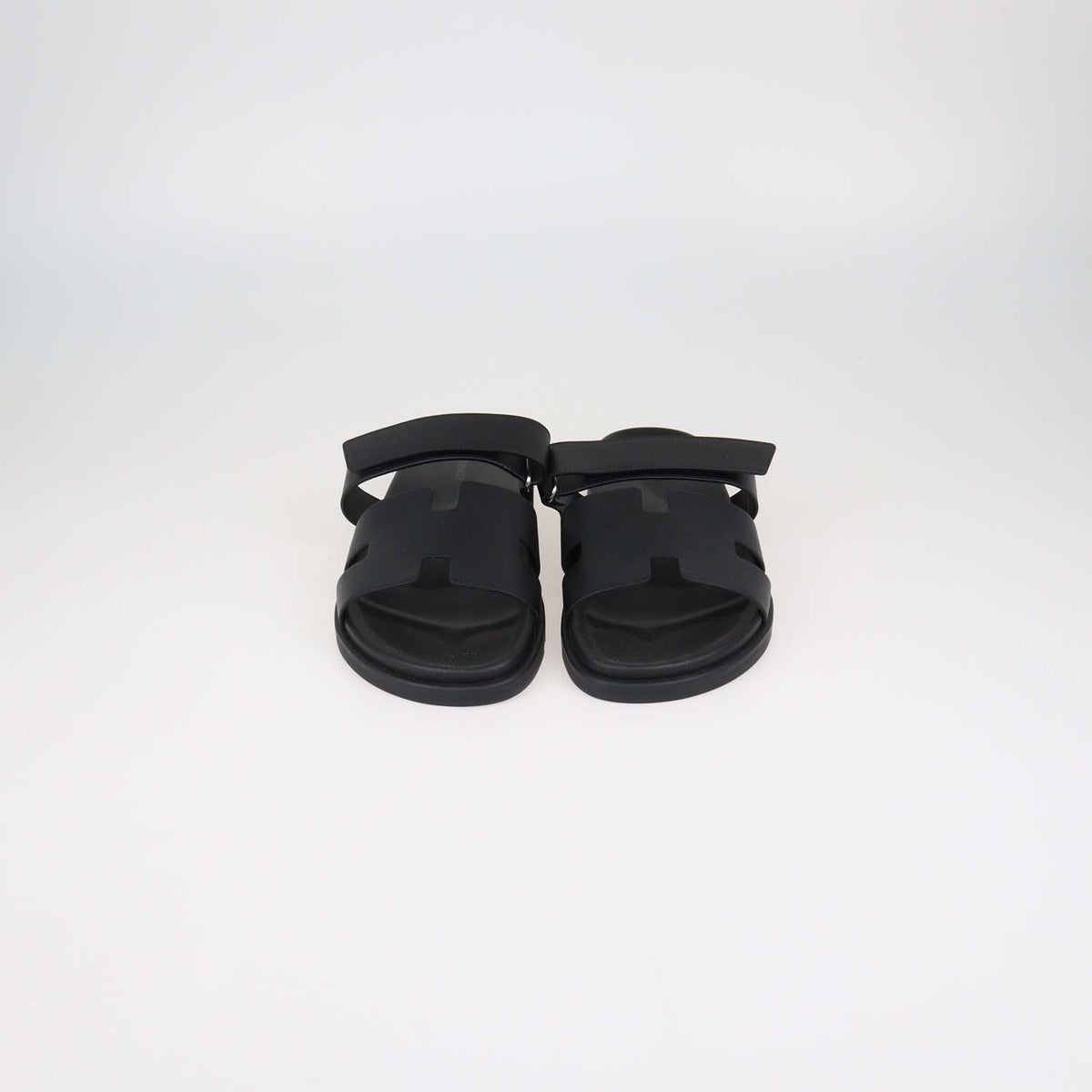 Hermes Black Leather Chypre Sandals