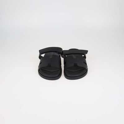Hermes Black Leather Chypre Sandals