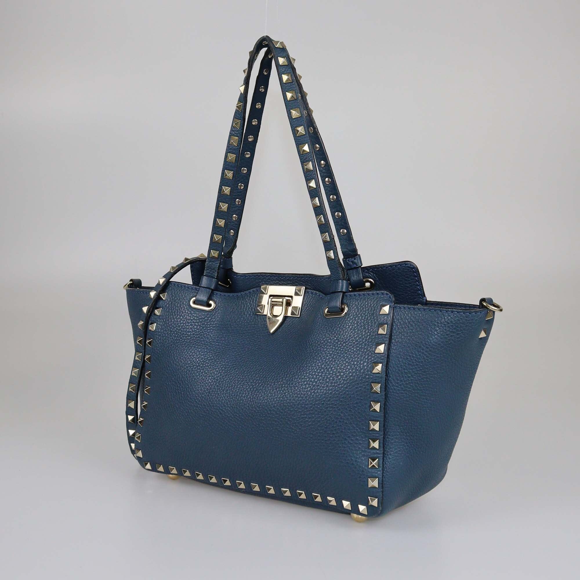 Valentino Blue Small Rockstud Trapeze Top Handle Bag Womens Valentino 