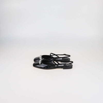 Jimmy Choo Black Patent Leather Crystal Embellished Belinda Slingback Ballet Flats Womens Jimmy Choo 