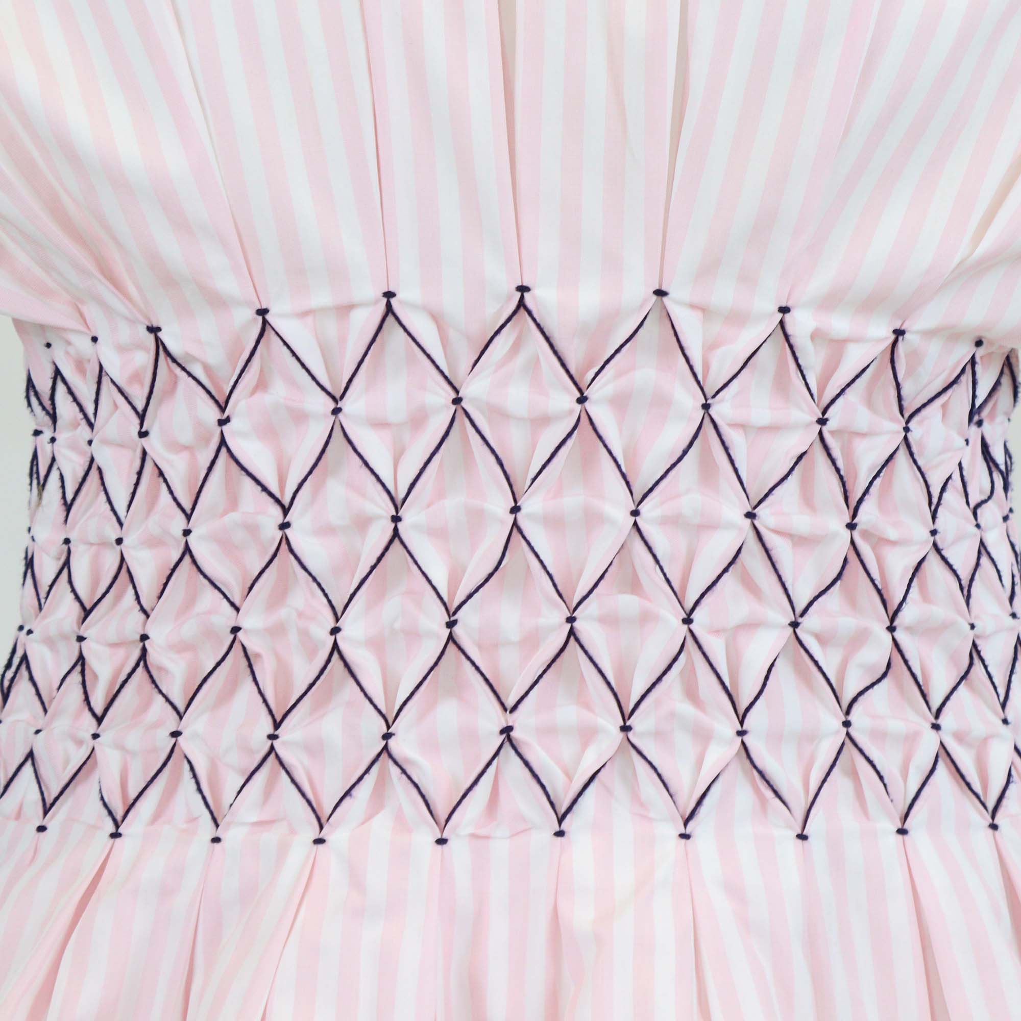 Chanel Pink/White Cotton Striped Smocked Waist Sleeveless Tops