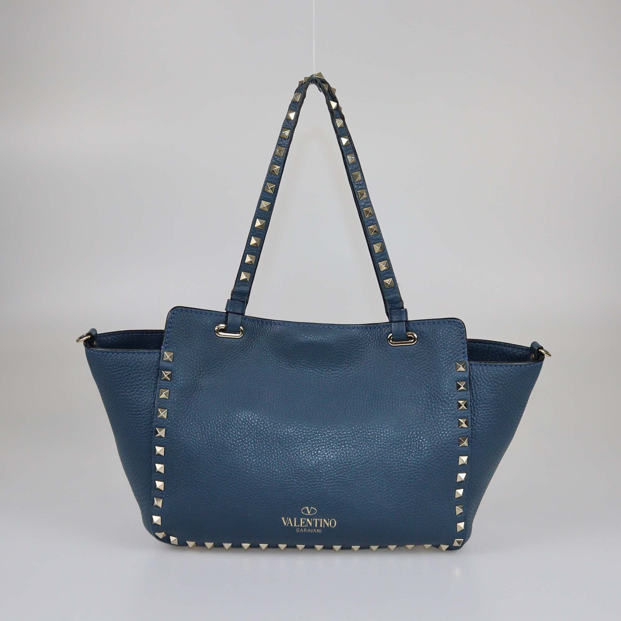 Valentino Blue Small Rockstud Trapeze Top Handle Bag Womens Valentino 