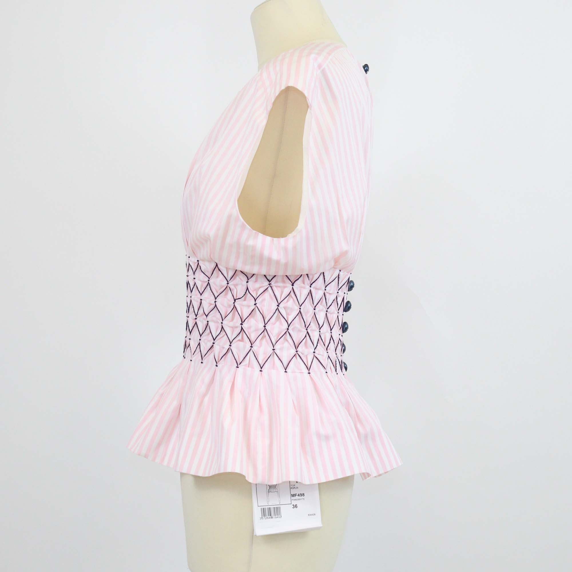 Chanel Pink/White Cotton Striped Smocked Waist Sleeveless Tops