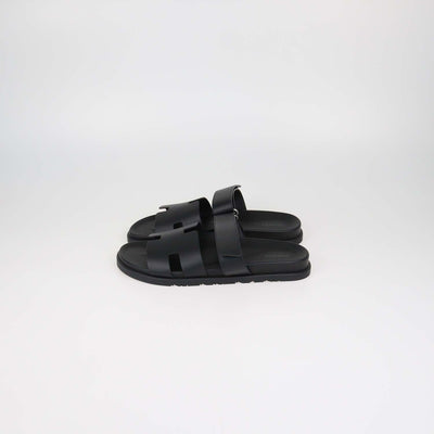 Hermes Black Leather Chypre Sandals