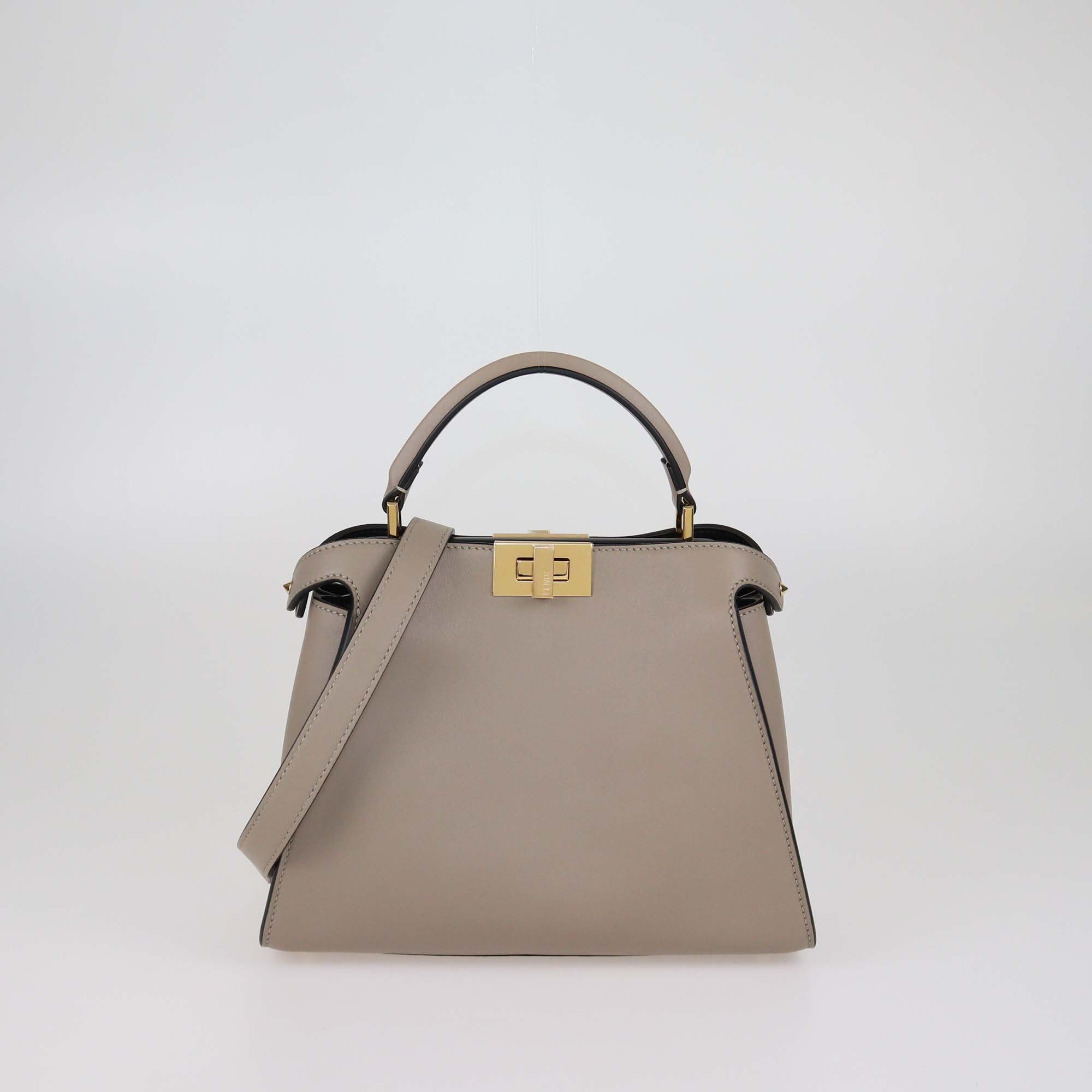 Fendi Beige Leather Peekaboo Iconic Essentially Top handle Bag