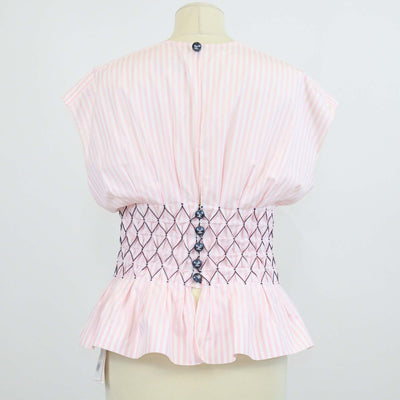 Chanel Pink/White Cotton Striped Smocked Waist Sleeveless Tops