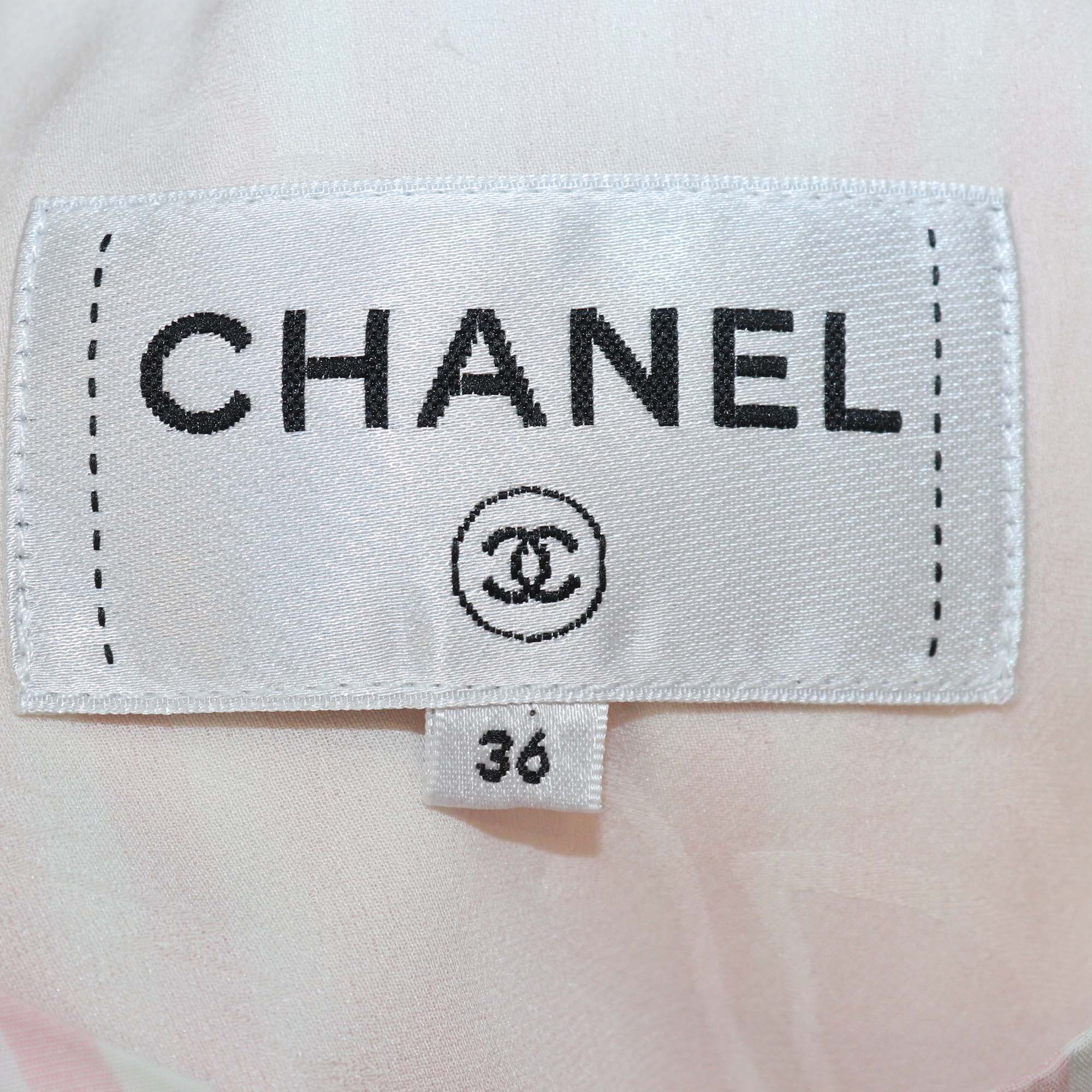 Chanel Pink/White Cotton Striped Smocked Waist Sleeveless Tops