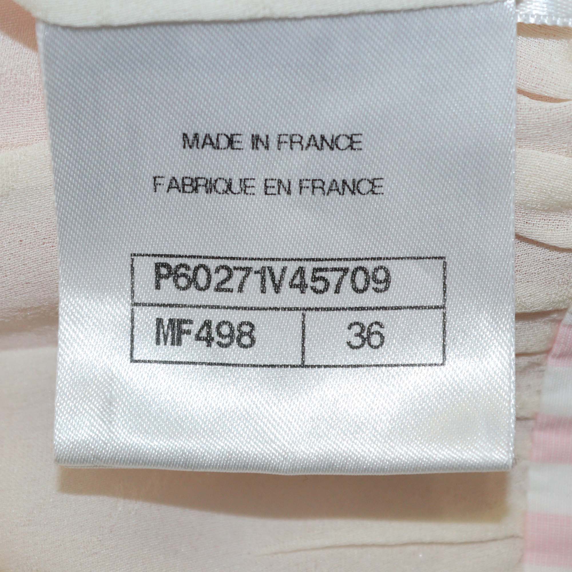 Chanel Pink/White Cotton Striped Smocked Waist Sleeveless Tops