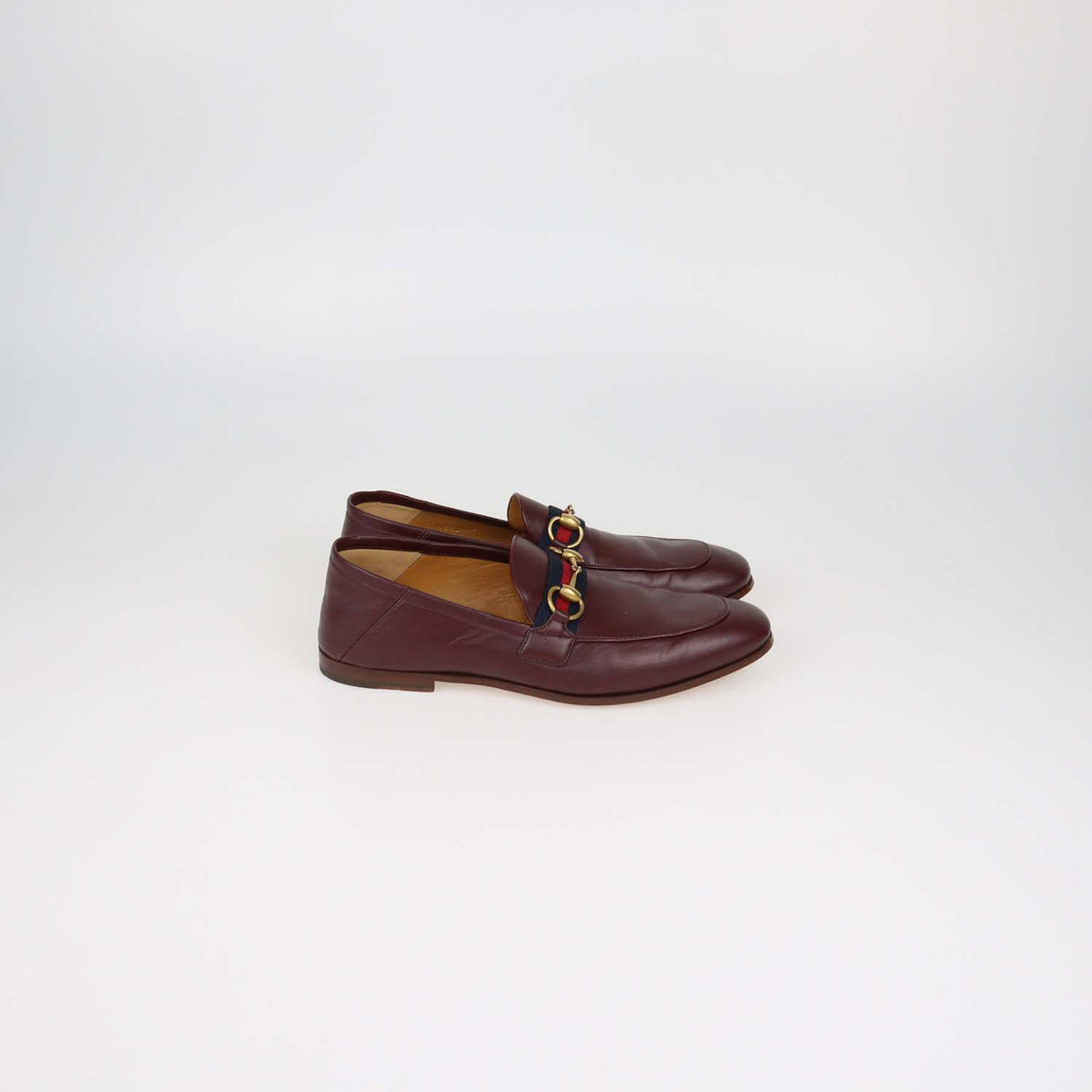 Gucci Burgundy Leather Web Horsebit Loafers