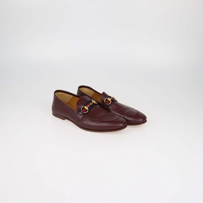 Gucci Burgundy Leather Web Horsebit Loafers