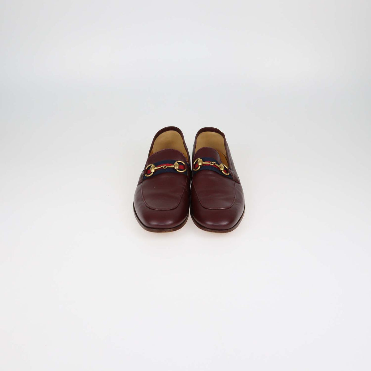 Gucci Burgundy Leather Web Horsebit Loafers