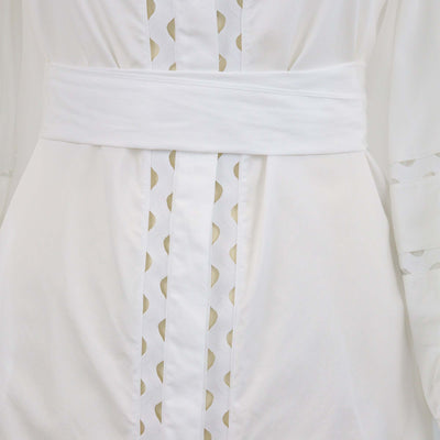 CH Carolina Herrera White Cotton Cutout Detail Belted Long Sleeve Midi Dress