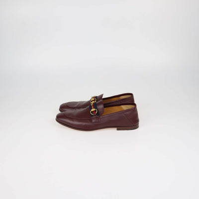 Gucci Burgundy Leather Web Horsebit Loafers