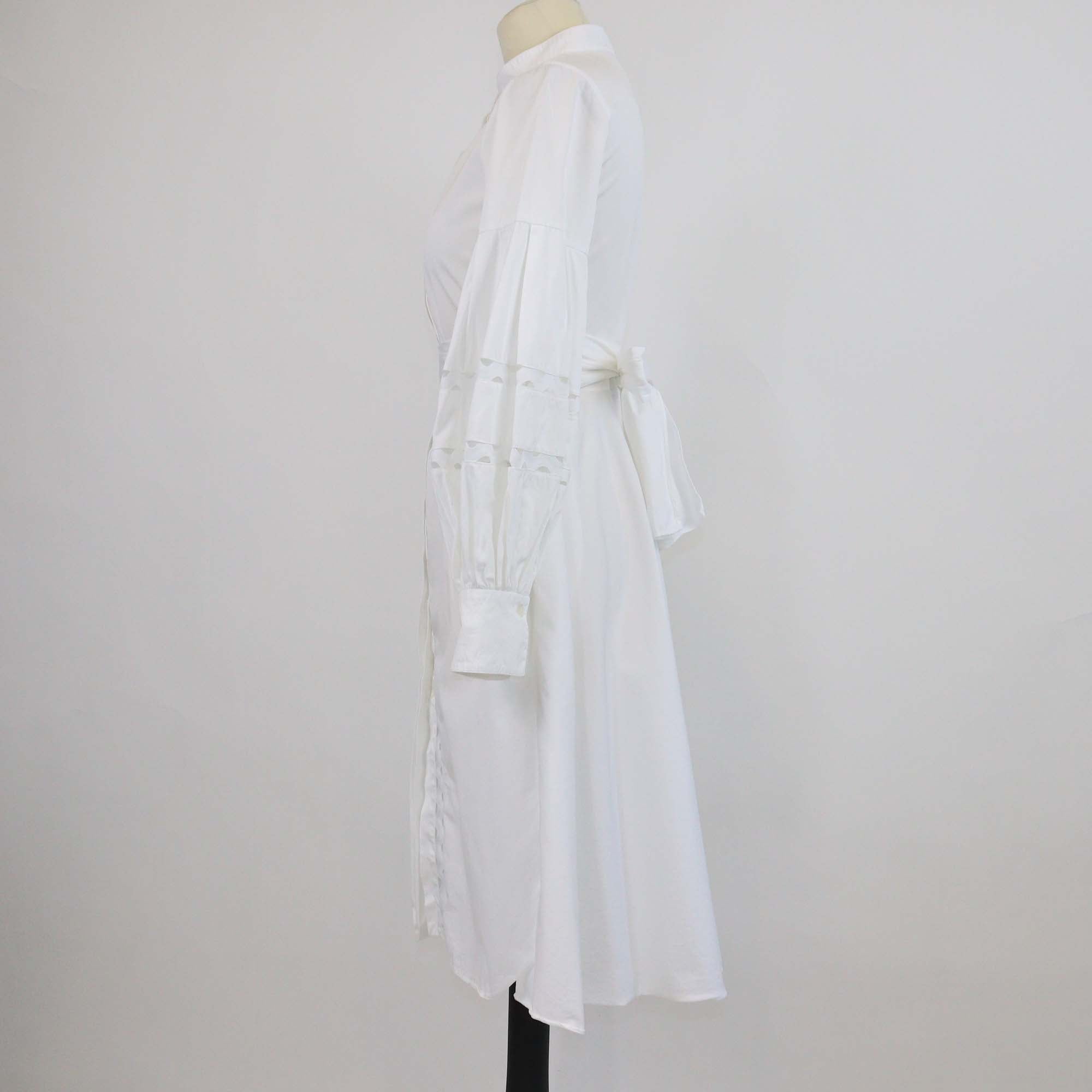 CH Carolina Herrera White Cotton Cutout Detail Belted Long Sleeve Midi Dress