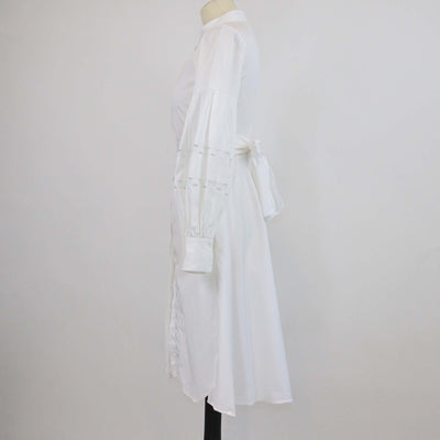 CH Carolina Herrera White Cotton Cutout Detail Belted Long Sleeve Midi Dress