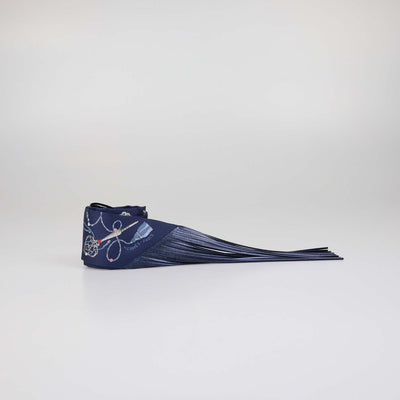 Hermes Bleu Marine Silk Les Cles a Pois Leather Fringes Twilly