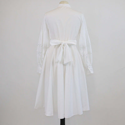 CH Carolina Herrera White Cotton Cutout Detail Belted Long Sleeve Midi Dress