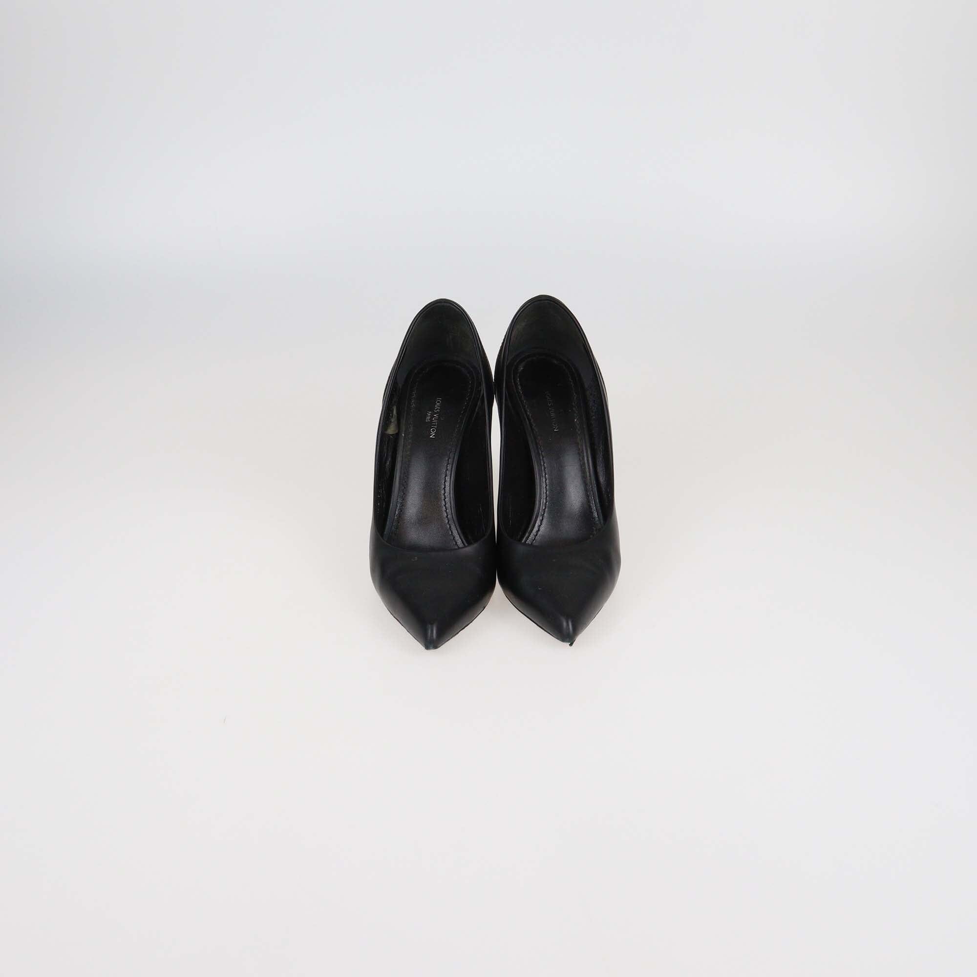Louis Vuitton Black/Brown Leather and Monogram Canvas Pointed Toe Block Heel Pumps Womens Louis Vuitton 