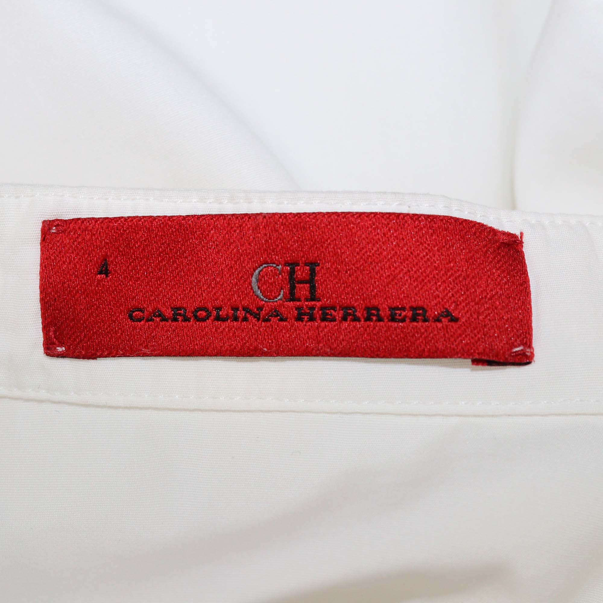 CH Carolina Herrera White Cotton Cutout Detail Belted Long Sleeve Midi Dress