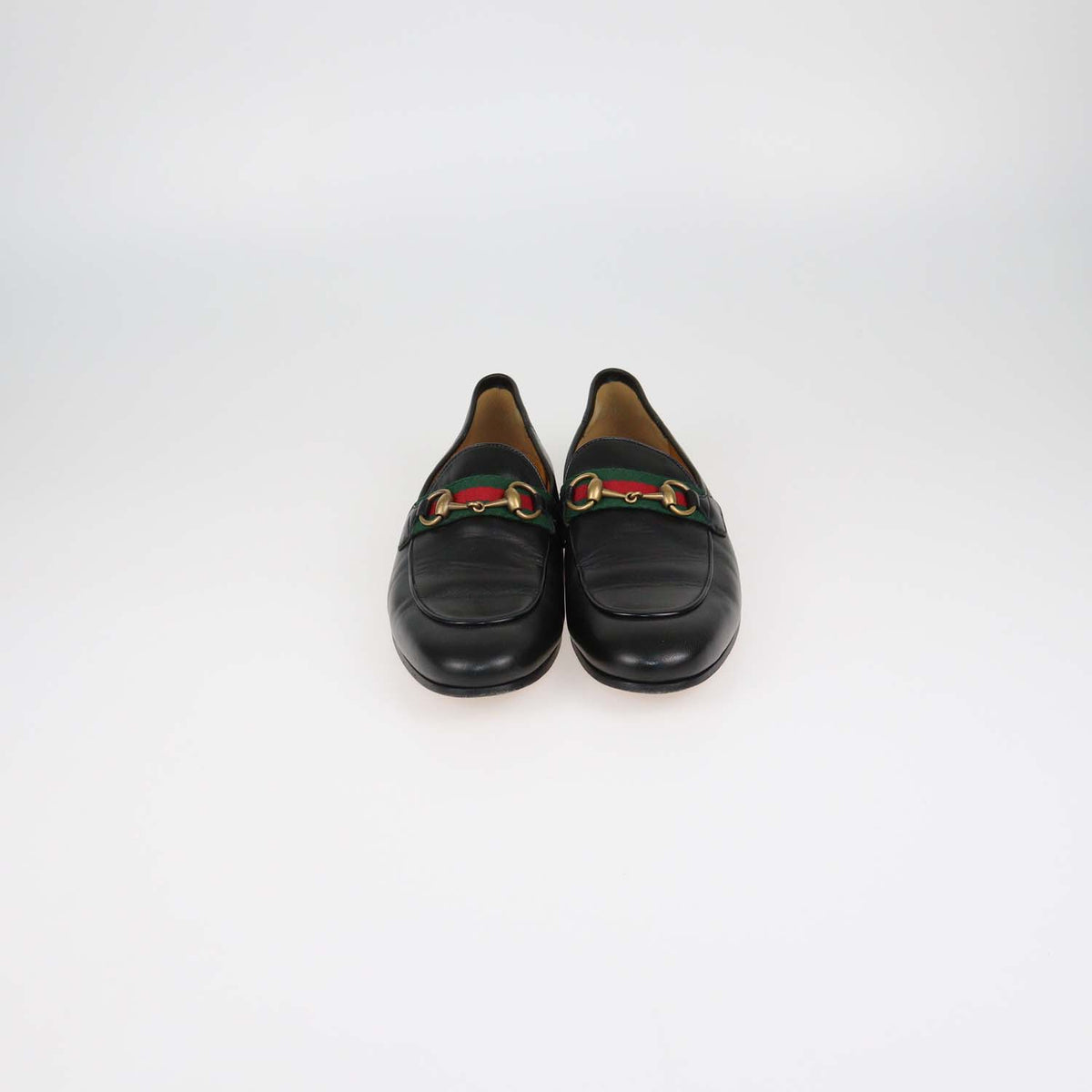 Gucci Black Leather Web Horsebit Loafers