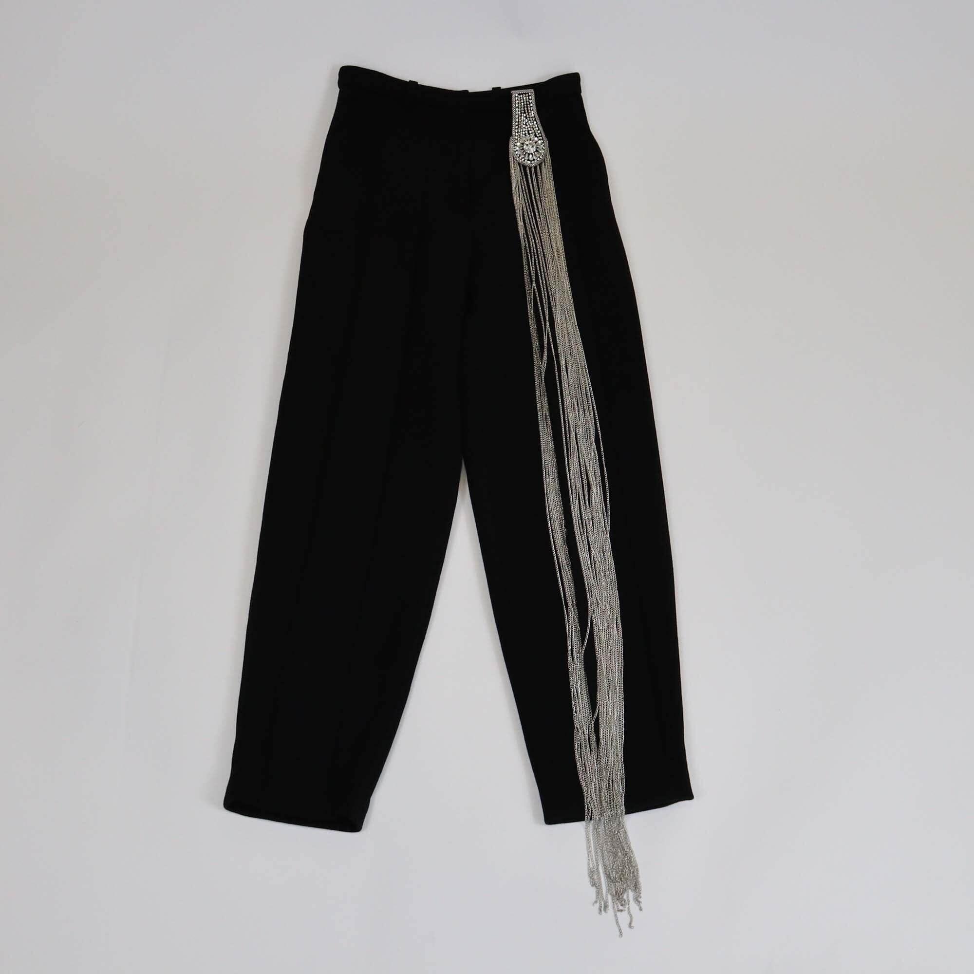 Christopher Kane Black Crystal & Chain Embellished Crop Tapered Pants Womens Christopher Kane 