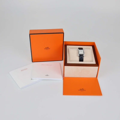 Hermes White MOP Stainless Steel Diamond Alligator Leather Heure H Watch 21 mm