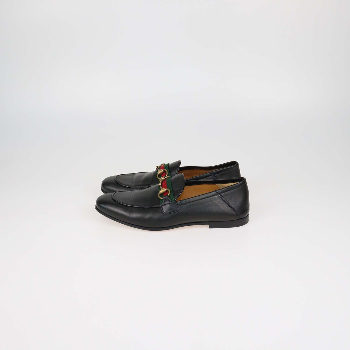 Gucci Black Leather Web Horsebit Loafers