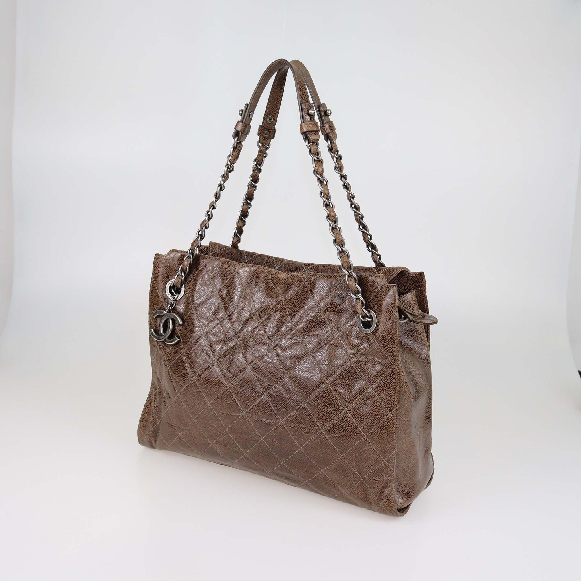 Chanel Brown Quilted Glazed Aged Leather Crave Tote