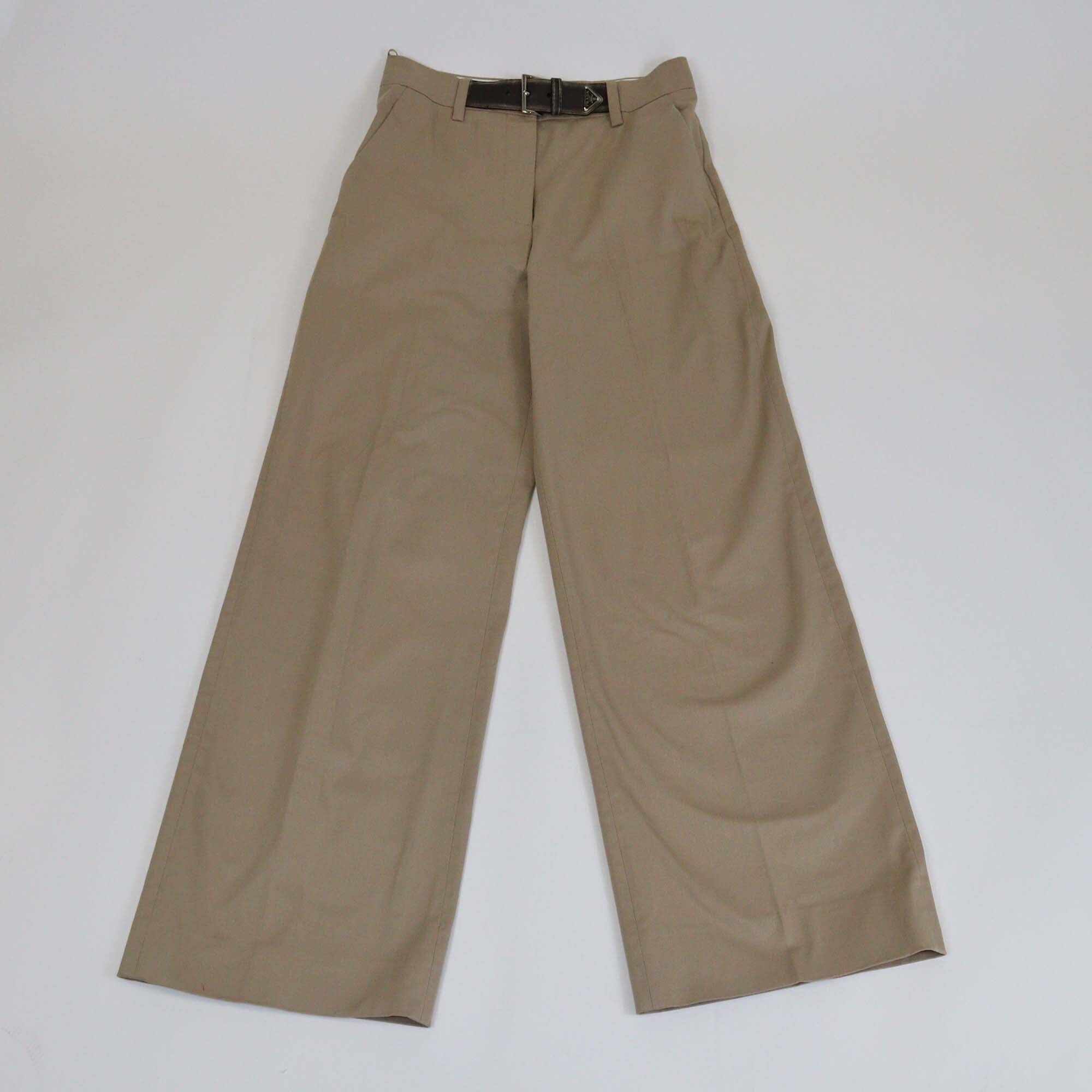 Prada Khaki Gabardine Wide Leg Pants Womens Prada 