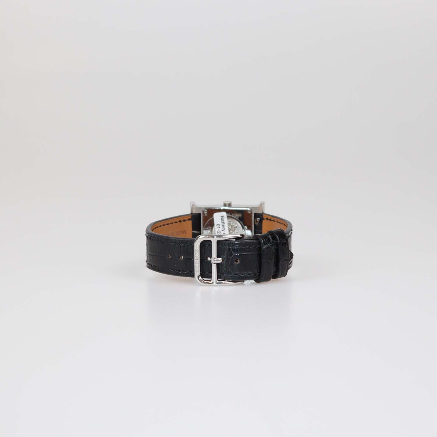 Hermes White MOP Stainless Steel Diamond Alligator Leather Heure H Watch 21 mm